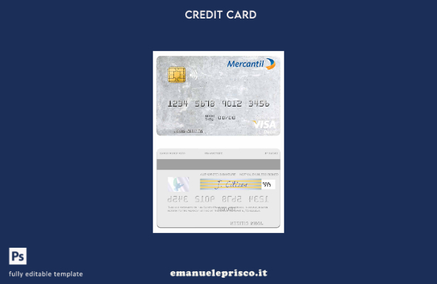modello di carta di debito visto Venezuela Banco Mercantil in stile verificato